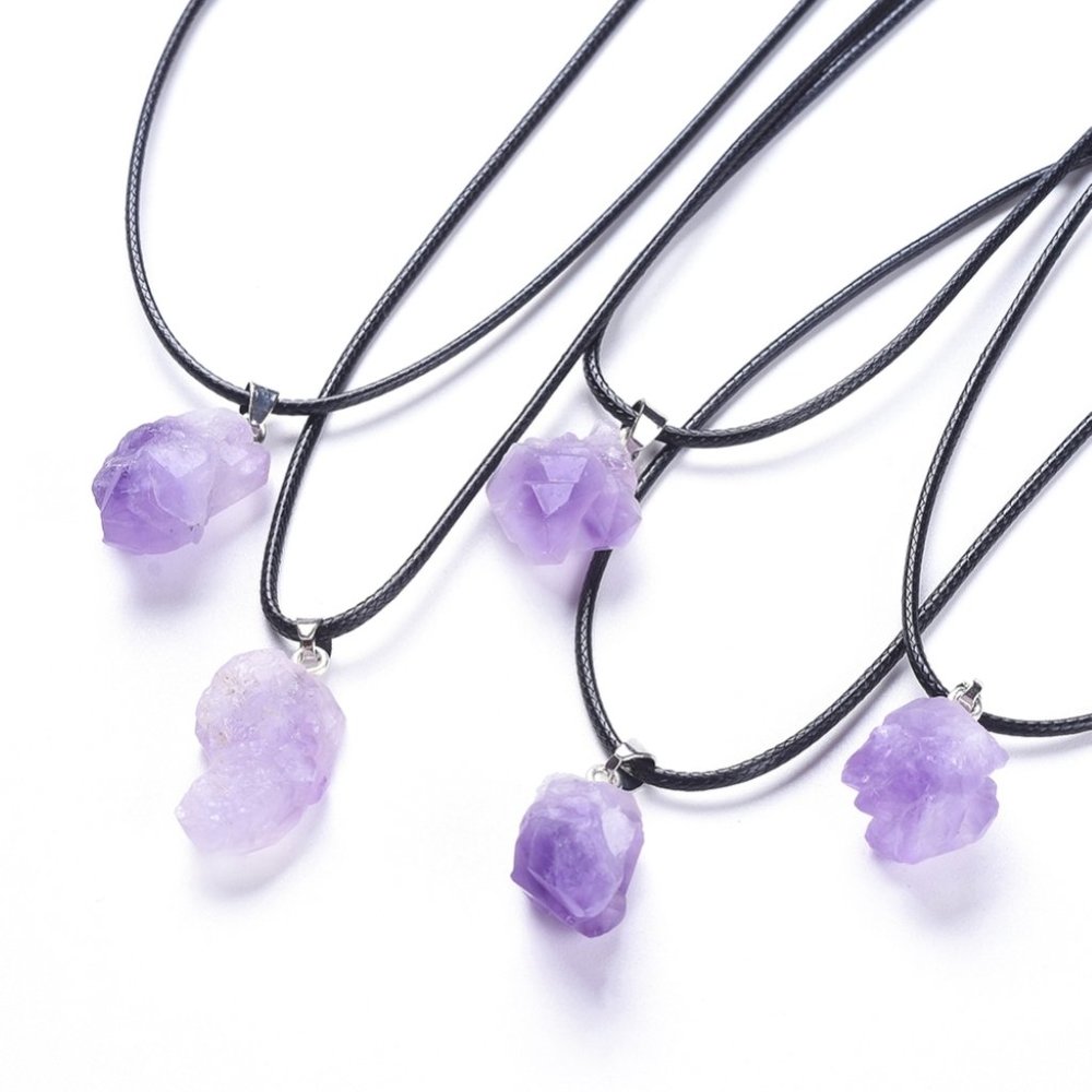 💝5/$25💖  Natural crystal Amethyst Pendant Necklace Wax Cord Adjustable